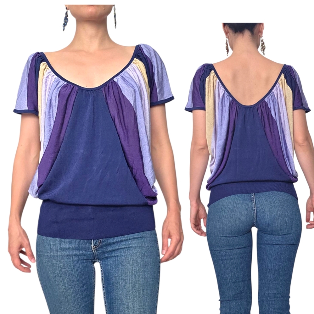 Butterfly By Matthew Williamson Purple Multi Color Knit Viscose Tunic Top Size 4